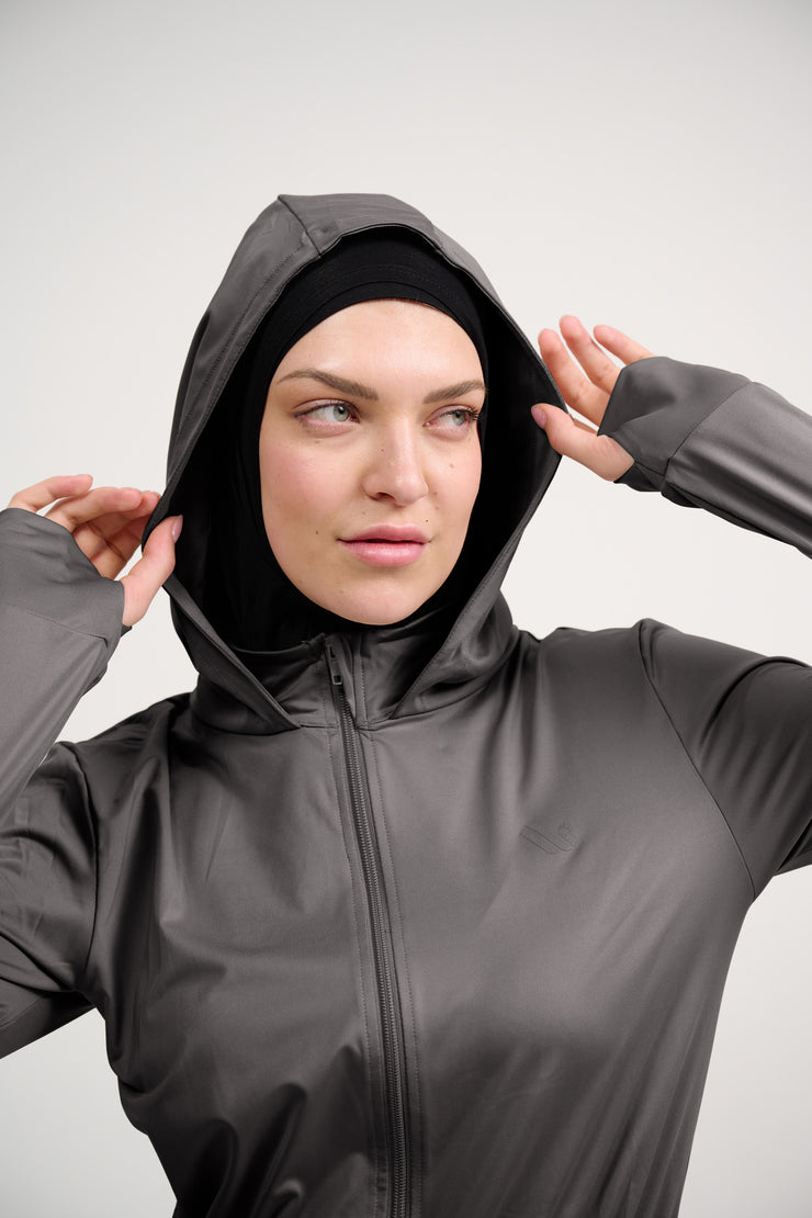 Hooded modest sports jacket